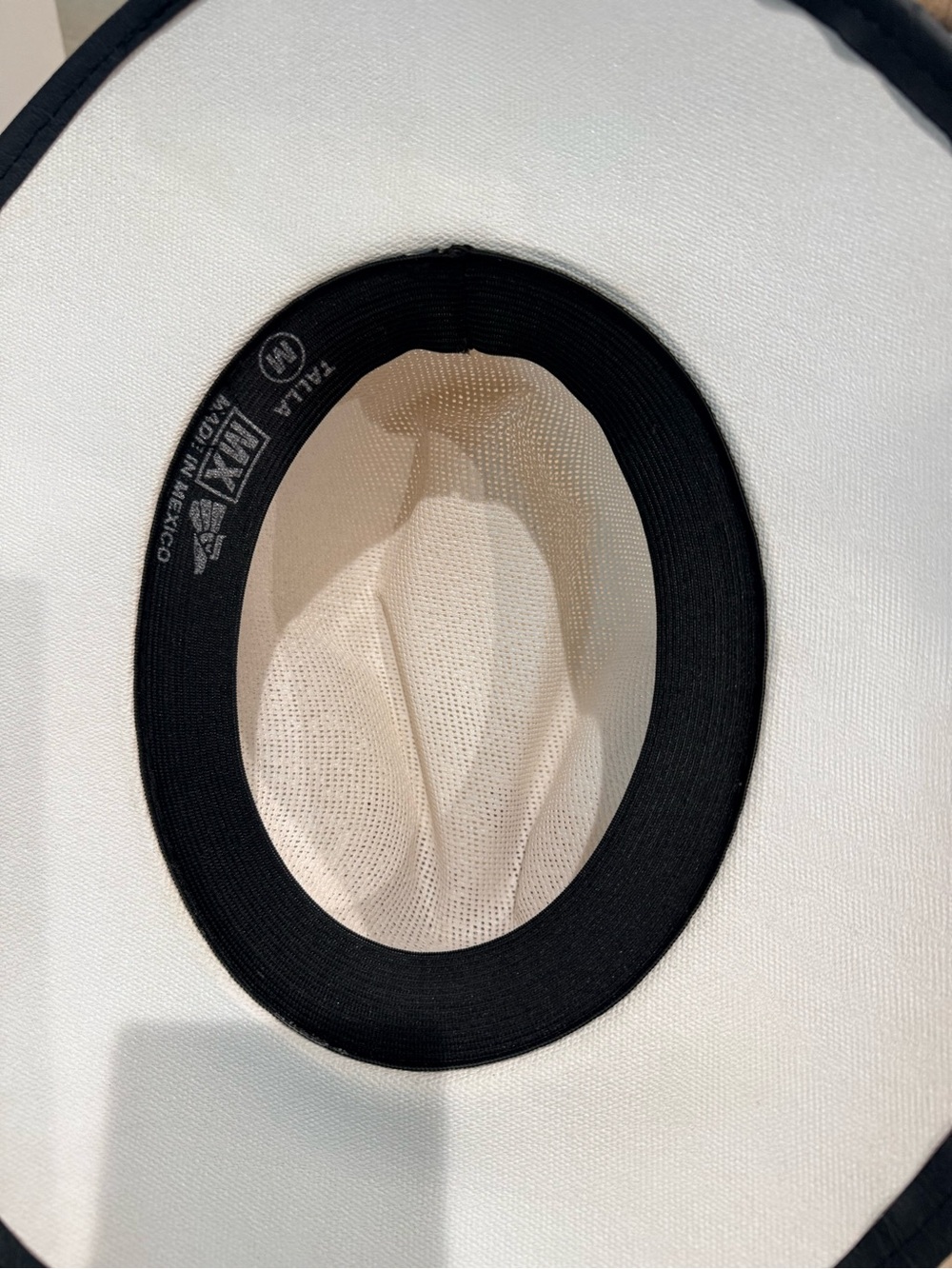 Embroidered Floral Brim Straw Fedora - White - Picture 3 of 3